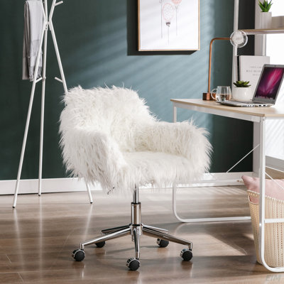 Modern Faux Fur Home Office Chair, Fluffy Chair, Makeup Vanity Chair With Plating Base