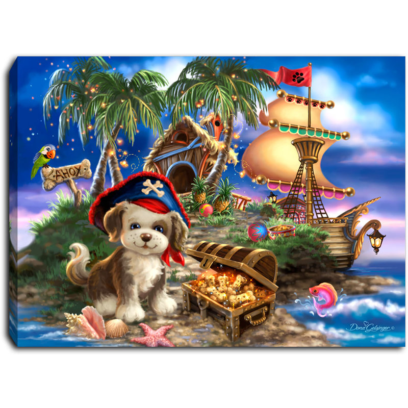 Zebediah - Puppy Pirate 8x6 Mini Lighted Easel Back Canvas