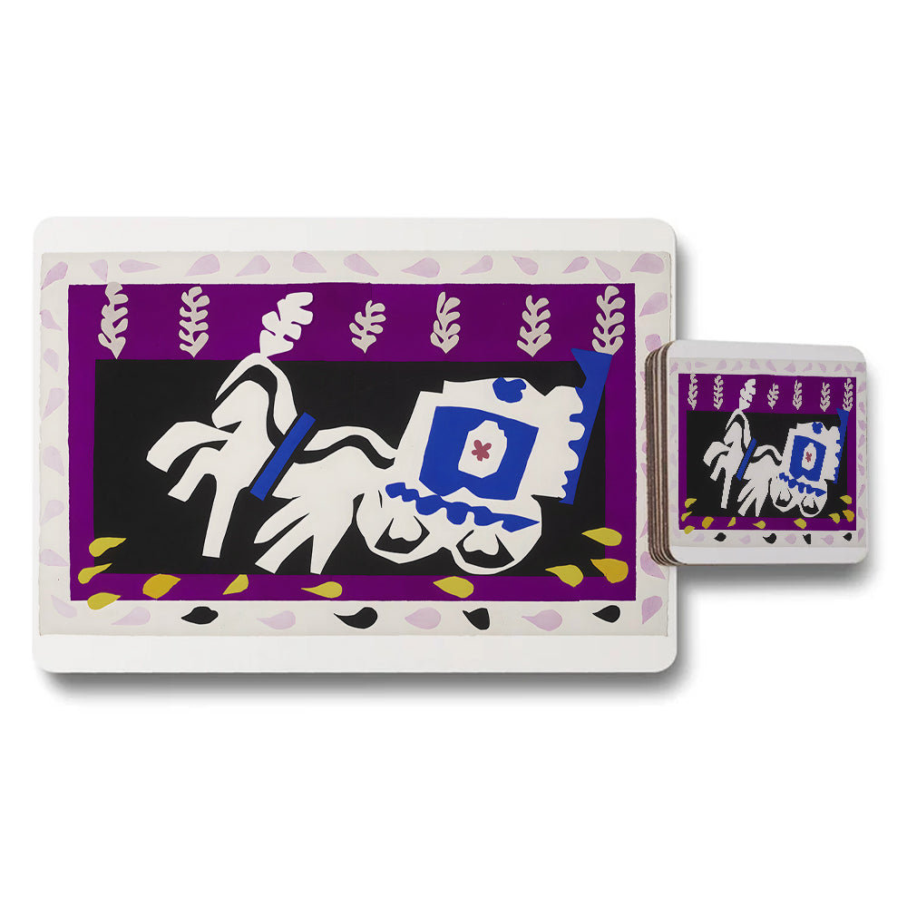 Abstract Art Placemat And Coaster Set With Purple Border