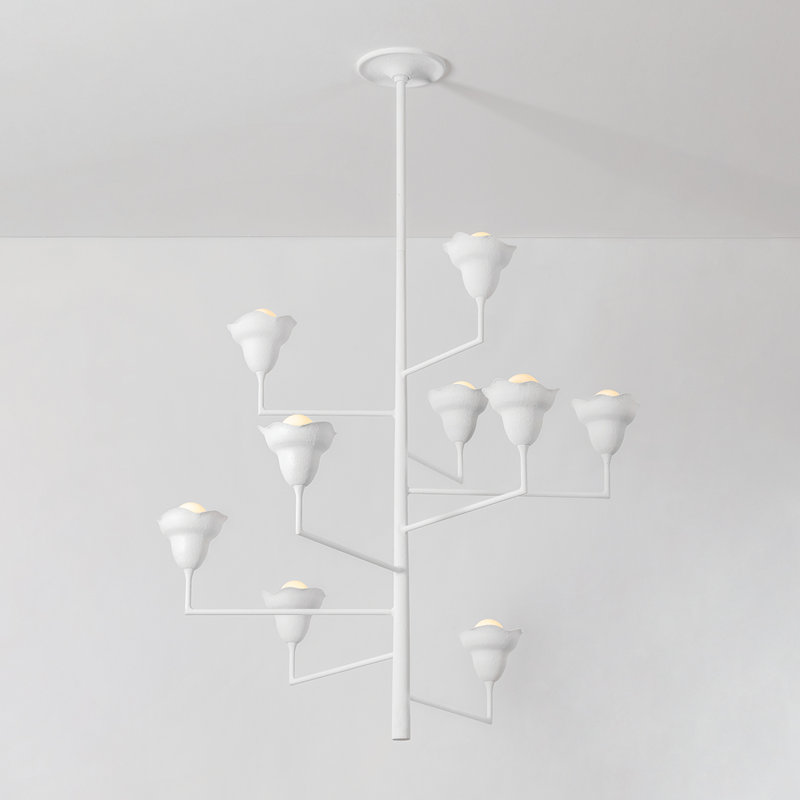 Alora 9 Light Chandelier, White Plaster