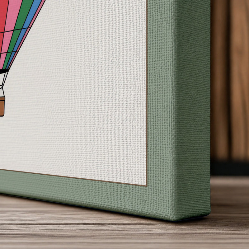 Geometric Hot Air Balloon Retro - Wrapped Canvas, 18x12 - 45.7 x 30.5 cm, Sage Border