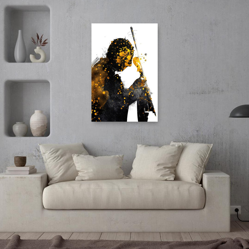 Golden Cello Silhouette Abstract Contemporary, 36" H x 24" W