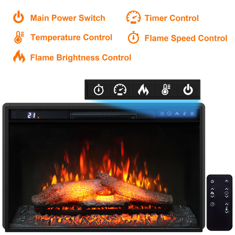 26 in. Recessed Electric Fireplace Inserts with Logs