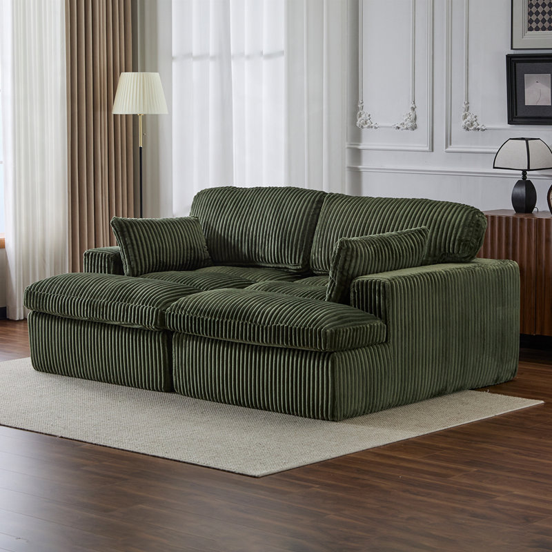 Boneless Oversized Upholstered Sleeper Cloud Couch, Green, 35.04" H x 57.09" W x 47.24" D