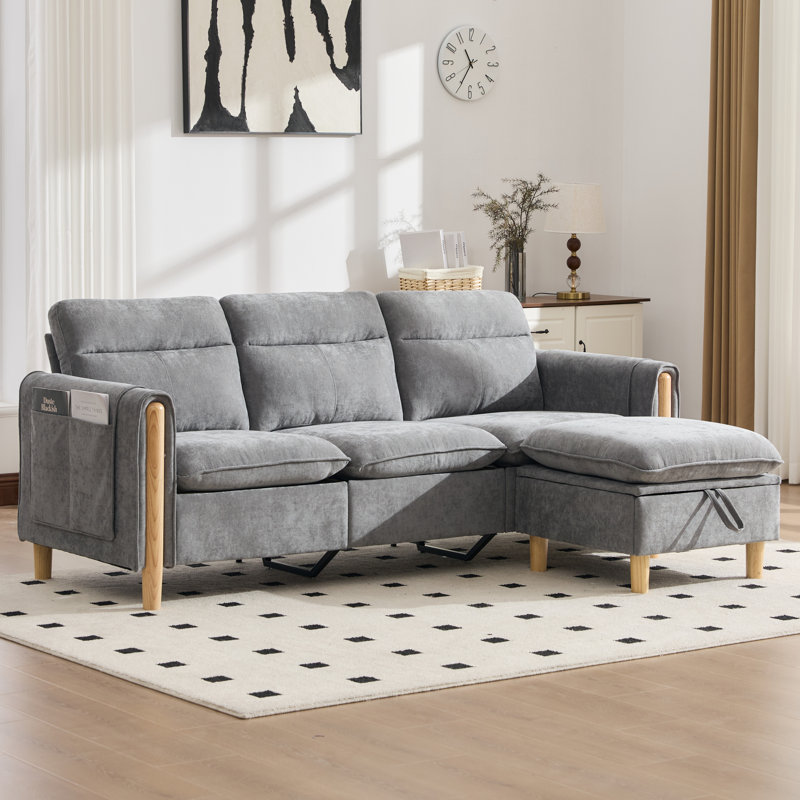 Canapé modulaire moderne de 79 po, canapé en chenille en L avec repose-pieds de rangement en forme de L, canapé rembourré avec poches latérales pour salon, appartement