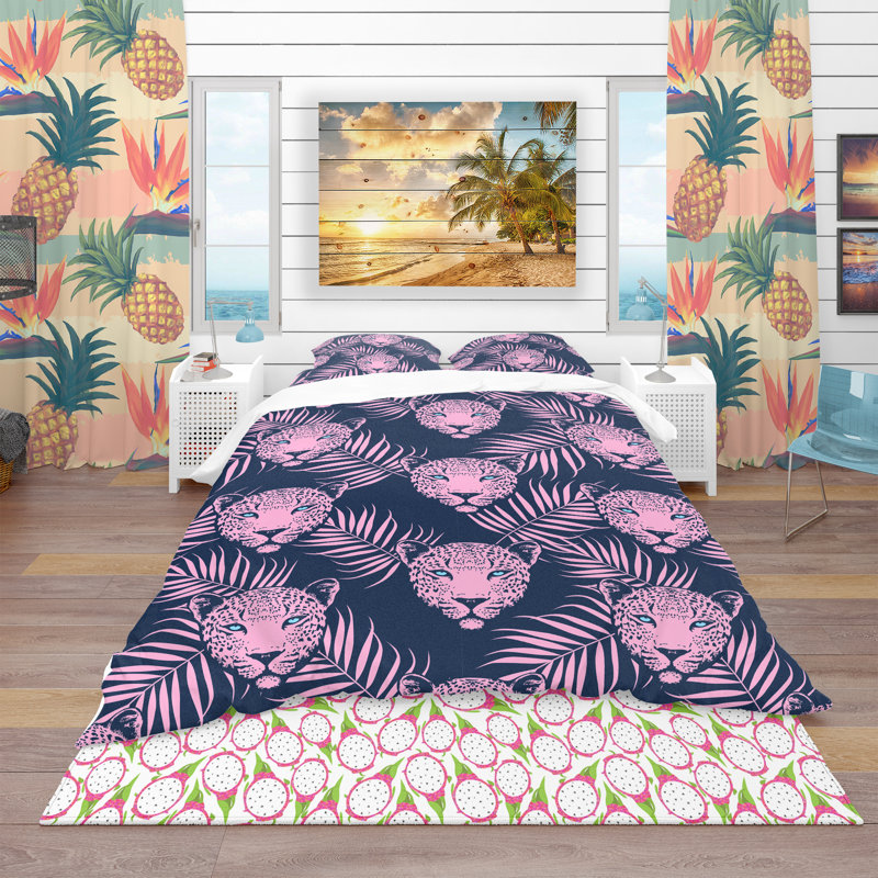 Ensemble de housse de couette tropical, Housse simple + 1 taie décorative