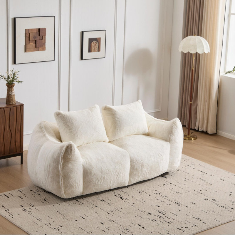 Canapé surdimensionné en peluche moelleux avec coussins en lapin rembourré de mousse haute densité, aucun assemblage requis