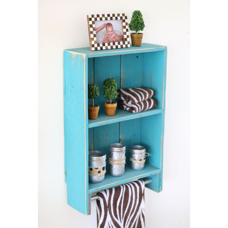 Bernstein 2 Piece Tiered Shelf with Towel Bar, Turquoise