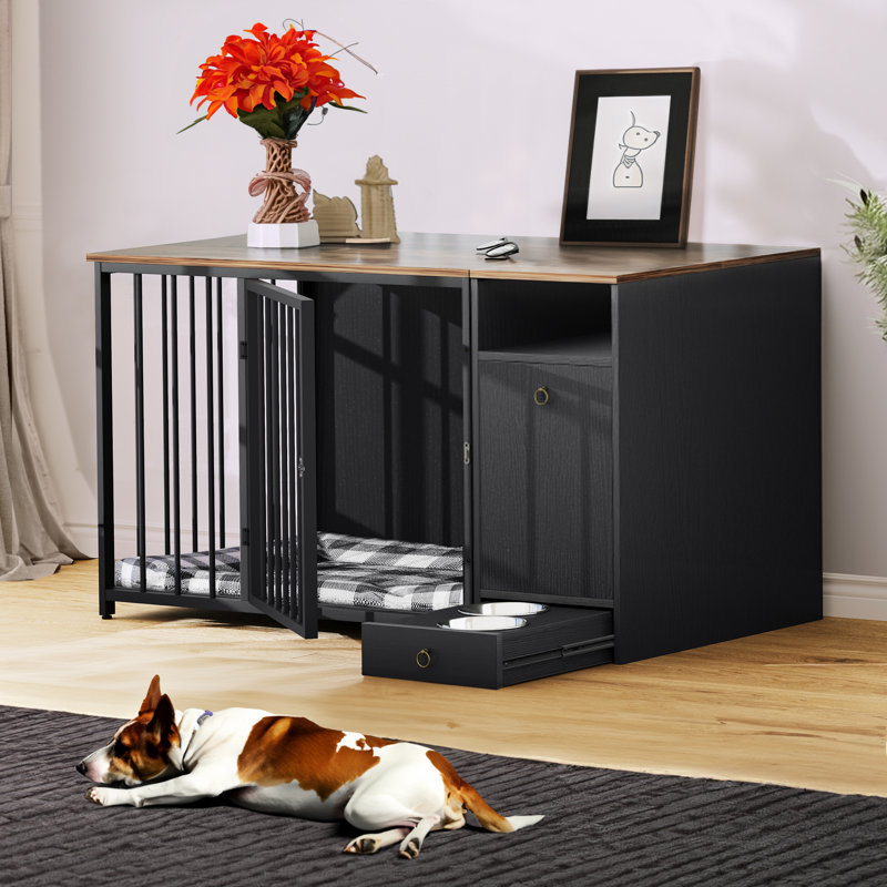 Caisse pour chien 2 tiroirs Aarush, Noir