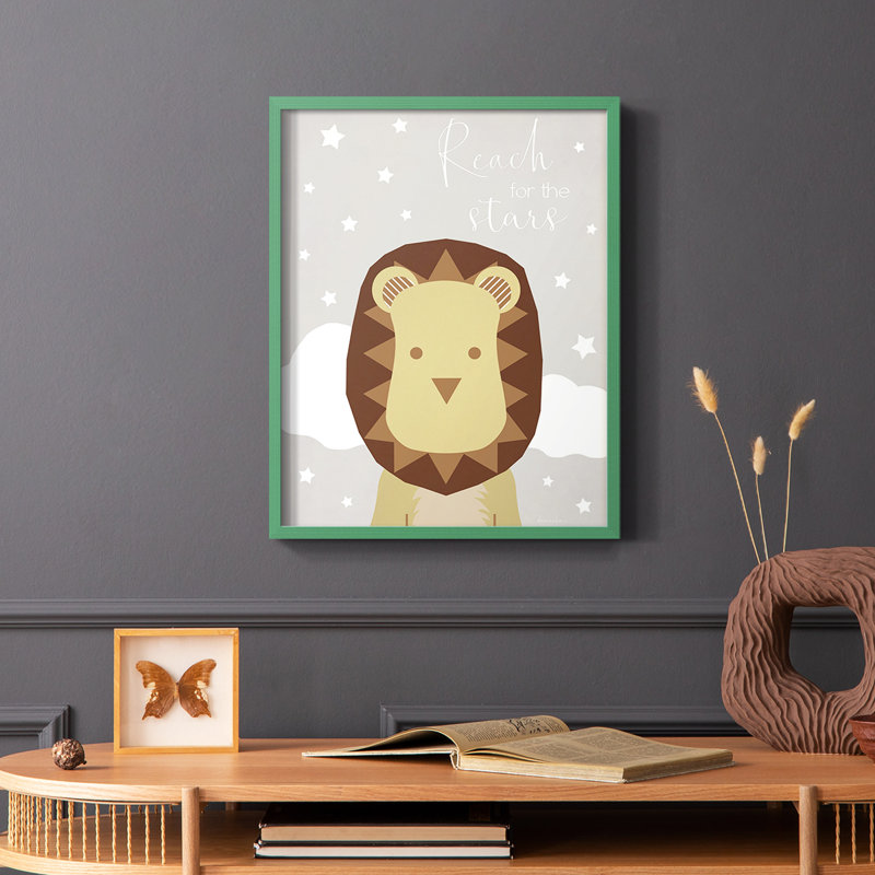 Étoiles lion, reproduction encadrée - bois massif, Vert, H 10 po x l 8 po