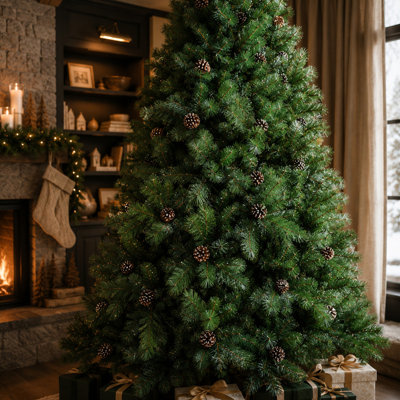 5FT Christmas Tree with 51 Pine Cones – 694 Tips, Mixed PVC & Hard Needle Branches, Hinged Structure for Easy Setup, Sturdy Metal Stand – Realistic Full Holiday Tree