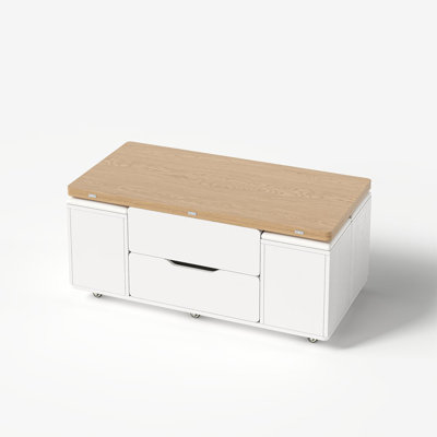 39" Lift-Top Foldable Coffee Table With 4 Stools & Storage