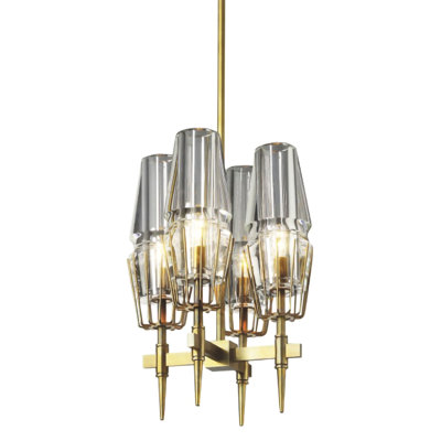 4-Light Golden Brass Chandelier With Clear Glass Shades