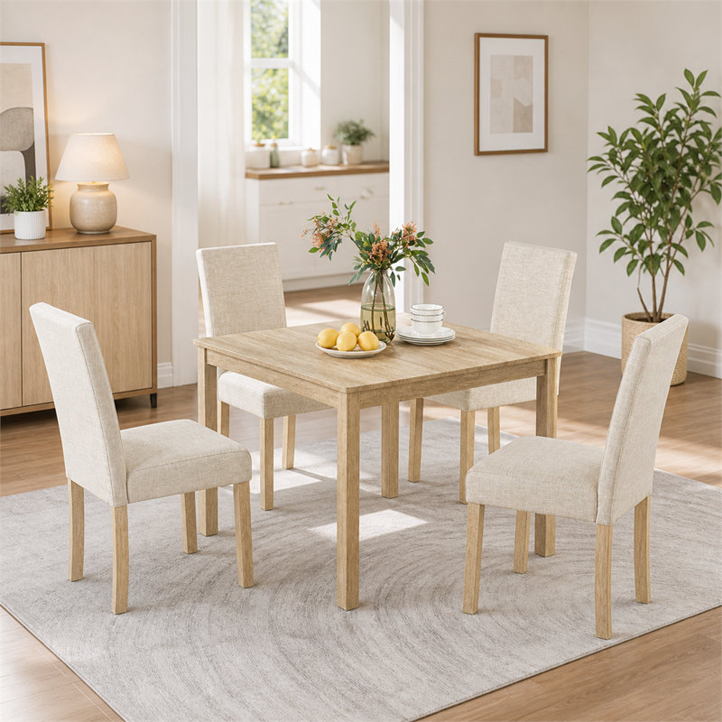 Ensemble de salle à manger 5 pièces comprenant 4 chaises, une table en bois pour 4 personnes, convient à la cuisine et à la salle à manger, finition chêne clair