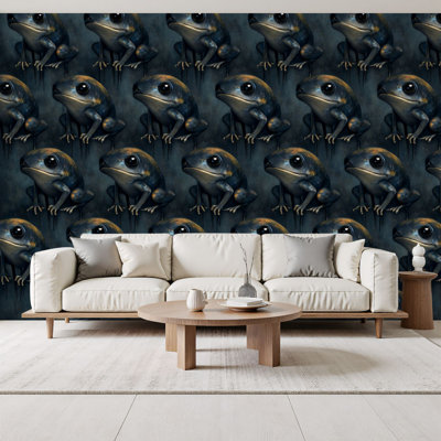 Papier peint adhésif de style rétro à peler et à coller grenouille texturée foncée de style rétro H 69 po x l 96 po, papier peint amovible en PVC pour chambre à coucher, bureau à domicile