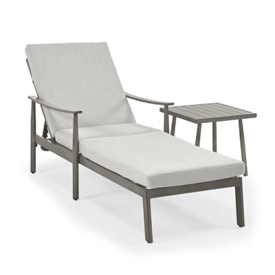 Marijela 1-Piece Aluminum Patio Chaise Lounge With Side Table And Cushions