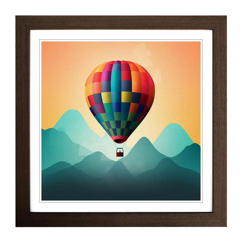 Hot Air Balloon Minimalism - Single Picture Frame Print on Wood, Walnut