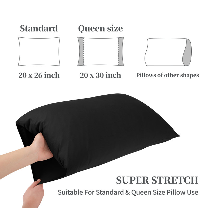 Stretch Jersey Knit Pillowcases With Envelope Closure, Black, Queen Pillow Case