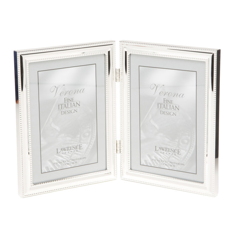 Cadre photo vertical double à charnières Tonkin, 4 po x 6 po, Argent avec perles
