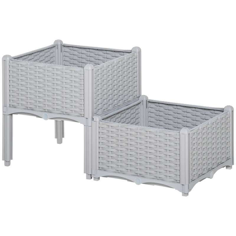 Tefft Set of 2 26L Garden Raised Bed Elevated Patio Planter Box, Grey