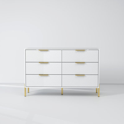 Modern 6-Drawer Dresser, Wide Wooden Chest of Drawers with Large Storage, Clothes Organizer Cabinet for Bedroom, Living Room, Hallway, Closet (White)