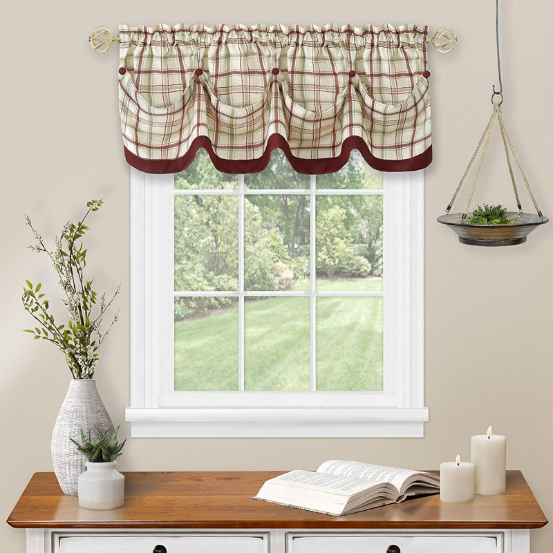 Maddy Plaid Tailored Window Valance, Burgundy