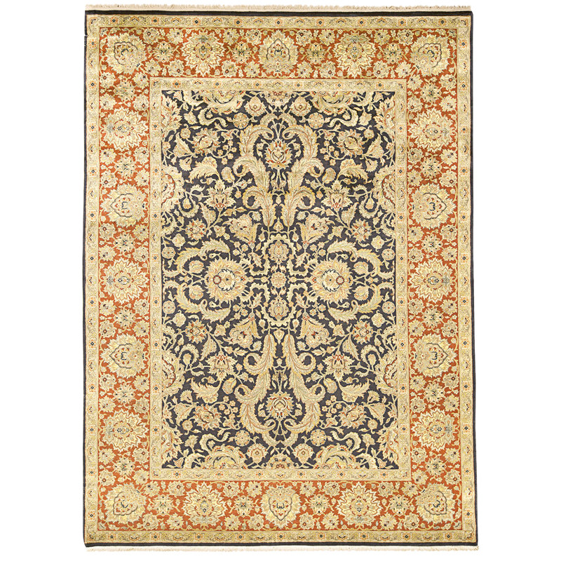 Tapis noir et rouge noué à la main de haute qualité