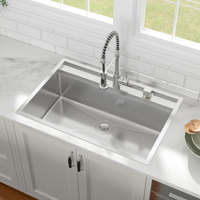 Lofeyo 25-In Stainless Steel Drop-in Workstation Kitchen Sink with Faucet Hole 25"x22"x10",Topmount Installation, 2-Ledges