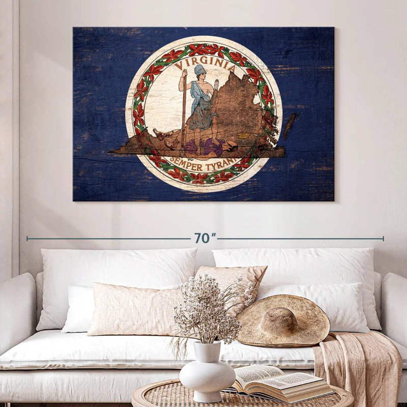 Borges State Map Over Virginia Flag, 34" H x 51" W