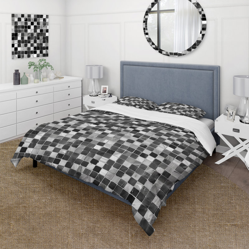 Ensemble de housse de couette noir gris Midcentury Mosaic Tiles III - Midcentury