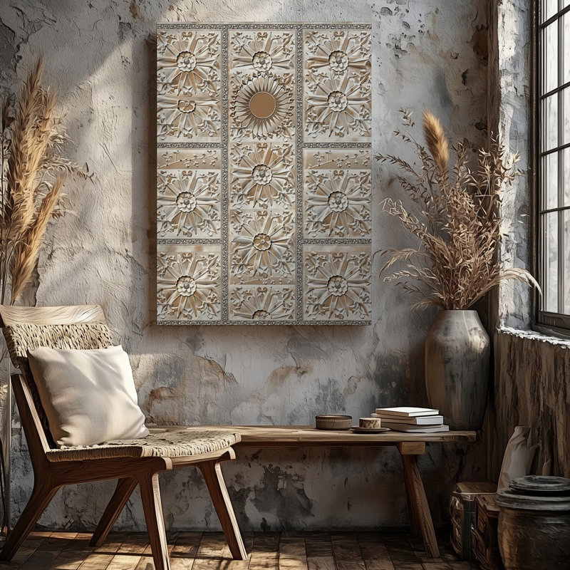 Toile, art mural d'inspiration marocaine avec motifs géométriques complexes et art mural floral sur toile, H 9 po x l 12 po