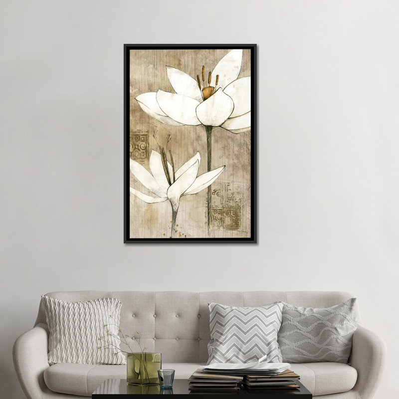 « crayon floral i », impression sur toile, Toile avec cadre noir, Pas de tapis, H 48 po x l 32 po x P 1,5 po
