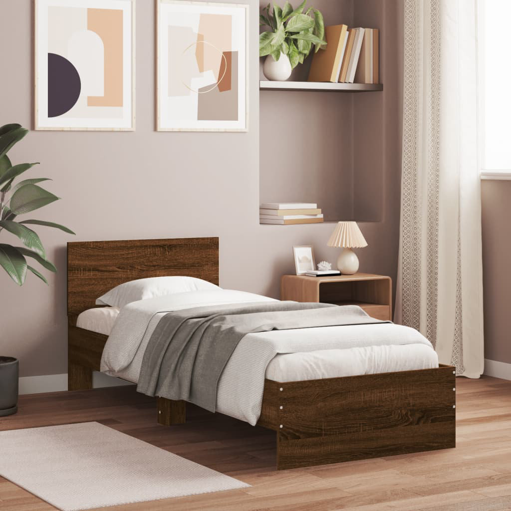 Vidaxl Bed Frame With Headboard Smoked Oak 100X200 Cm Engineered Wood