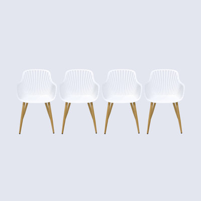 Set of 4 Modern Dining Chairs, All-Weather Plastic Patio Chairs with Iron Legs, 330 LBS Capacity Ergonomic Kitchen Chairs for Indoor/Outdoor Use, White