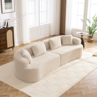112" Teddy Curved Loveseat Sofa with Pillows, Extended Length by Latitude Run