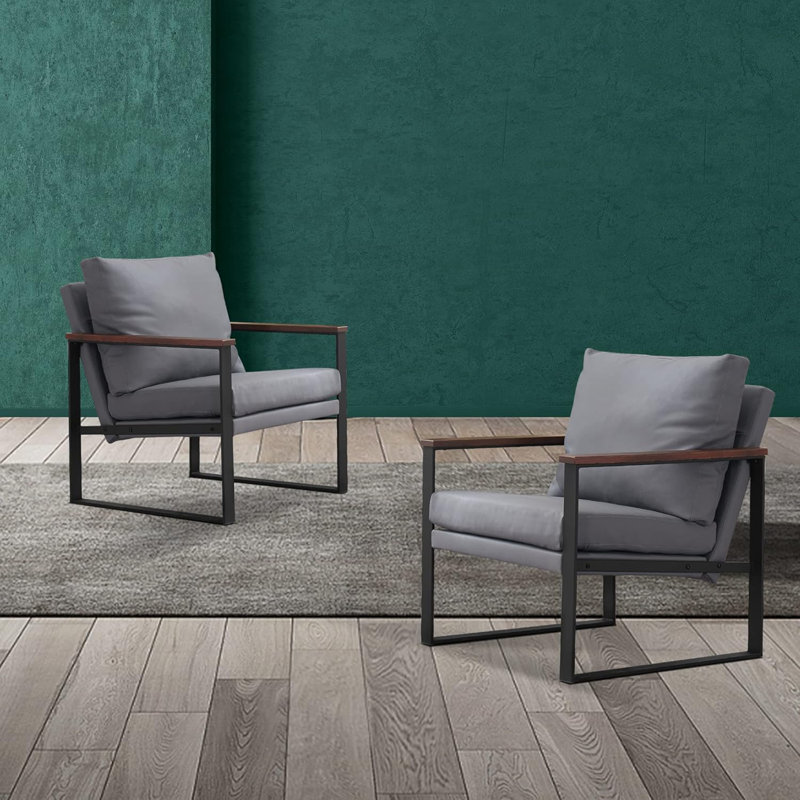 Chaise de réception avec structure robuste, accoudoirs en bois massif, similicuir (ensemble de 2), Gris clair