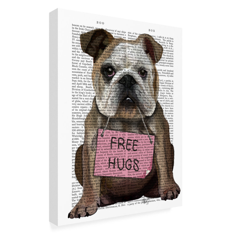 « bouledogue free hugs », reproduction d’impression sur toile tendue, H 19 po x l 14 po x P 2 po