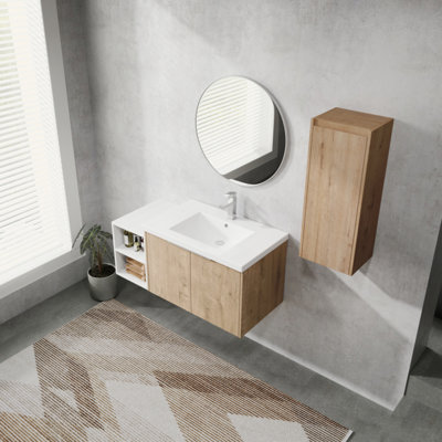 Meuble-lavabo mural 42 po avec lavabo et armoire latérale, portes à fermeture douce 42 po