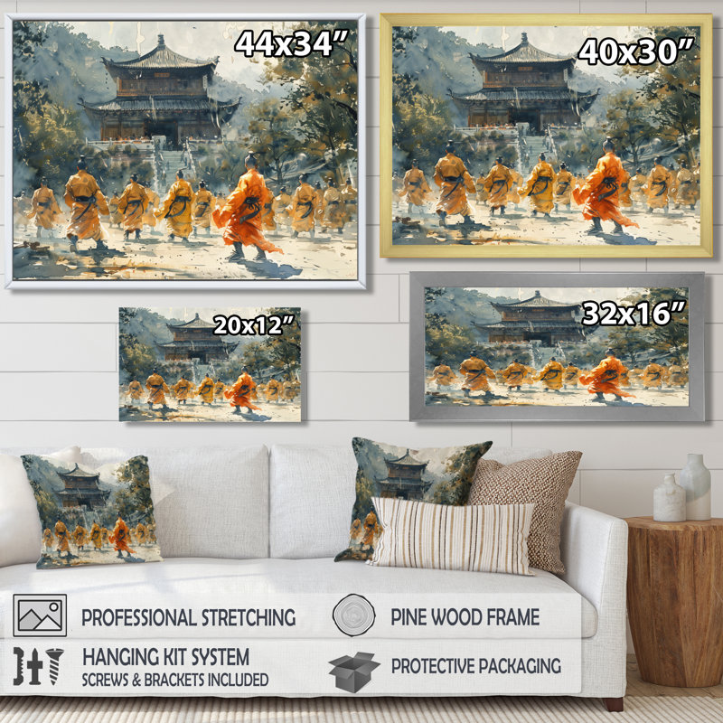 Arts martiaux au temple Shaolin II - décoration murale arts martiaux, Toile tendue, H 30 po x l 40 po x P 1,5 po