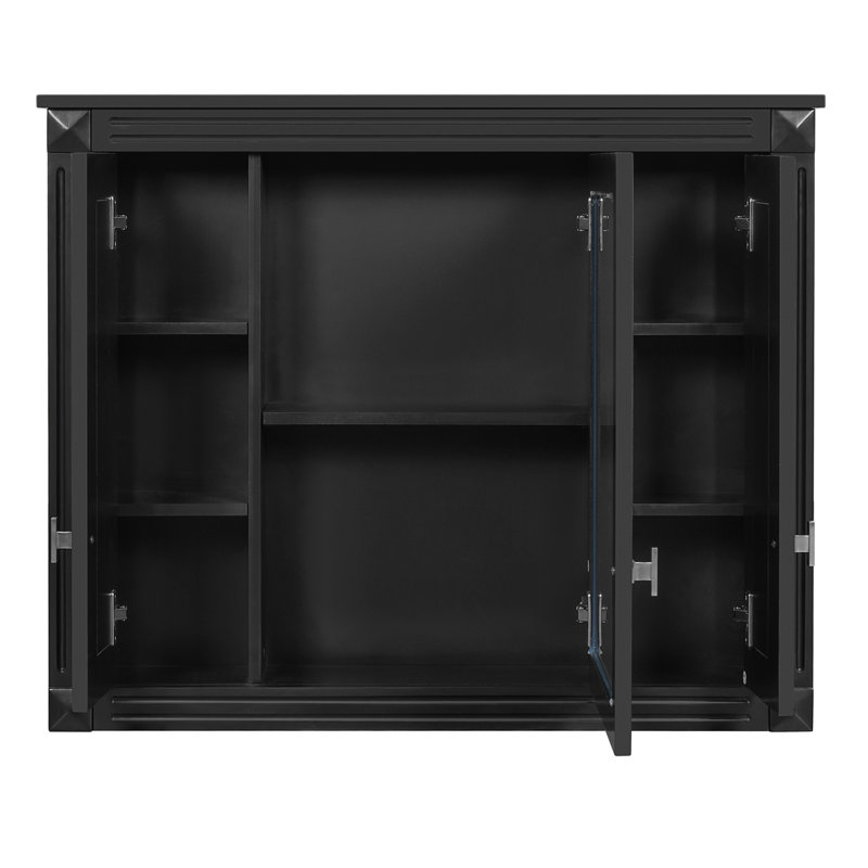 Bathroom Wall Cabinet with Mirror, Black, 28.74" H x 35" W x 7.13" D