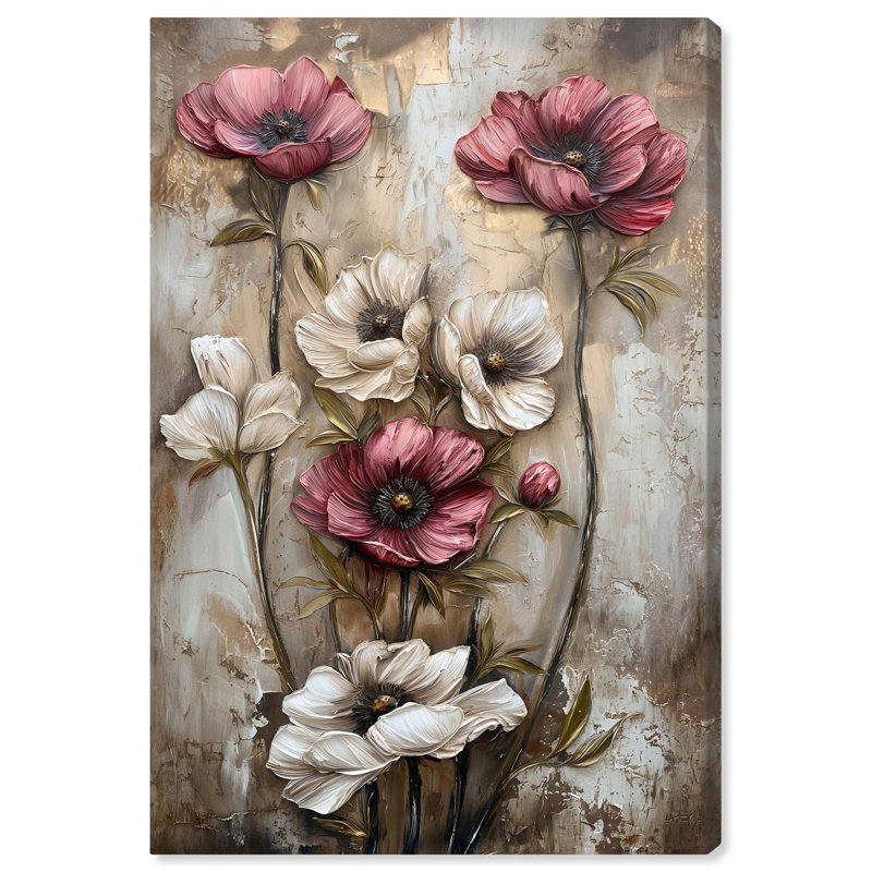 Vintage Floral Wrapped Canvas Art in Fading Colors, 15" x 10"