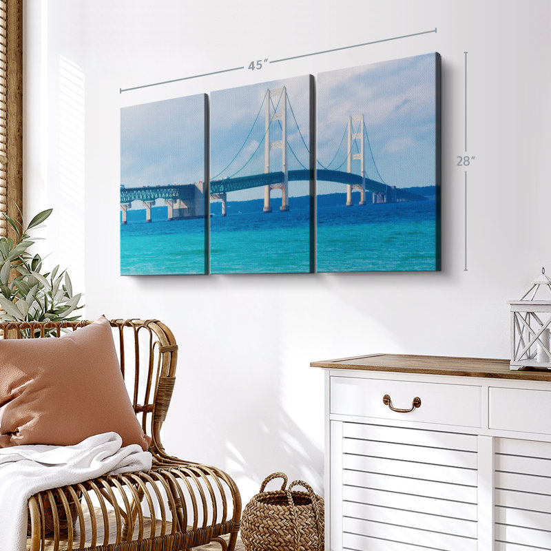 «Idyllic Mackinac Bridge», 3 pièces, H 28 po x l 45 po 
