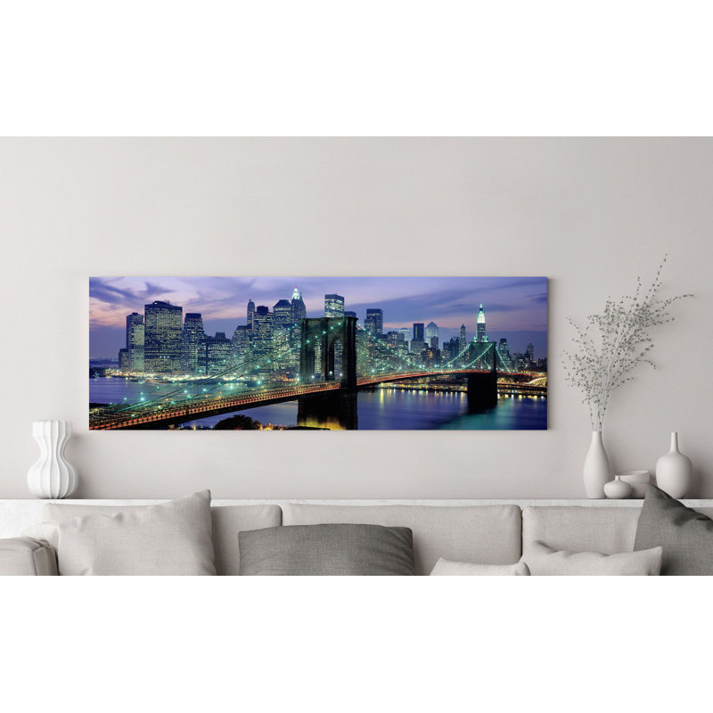 Brooklyn Bridge And Skyline by Richard Berenholtz - Wrapped Canvas Print, 40cm H x 120cm W x 4cm D