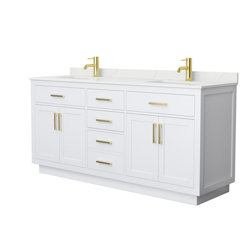 Meuble-lavabo double autoportant de 72 po avec plateau Beckett TK, Quartz Giotto, Blanc, Noir mat