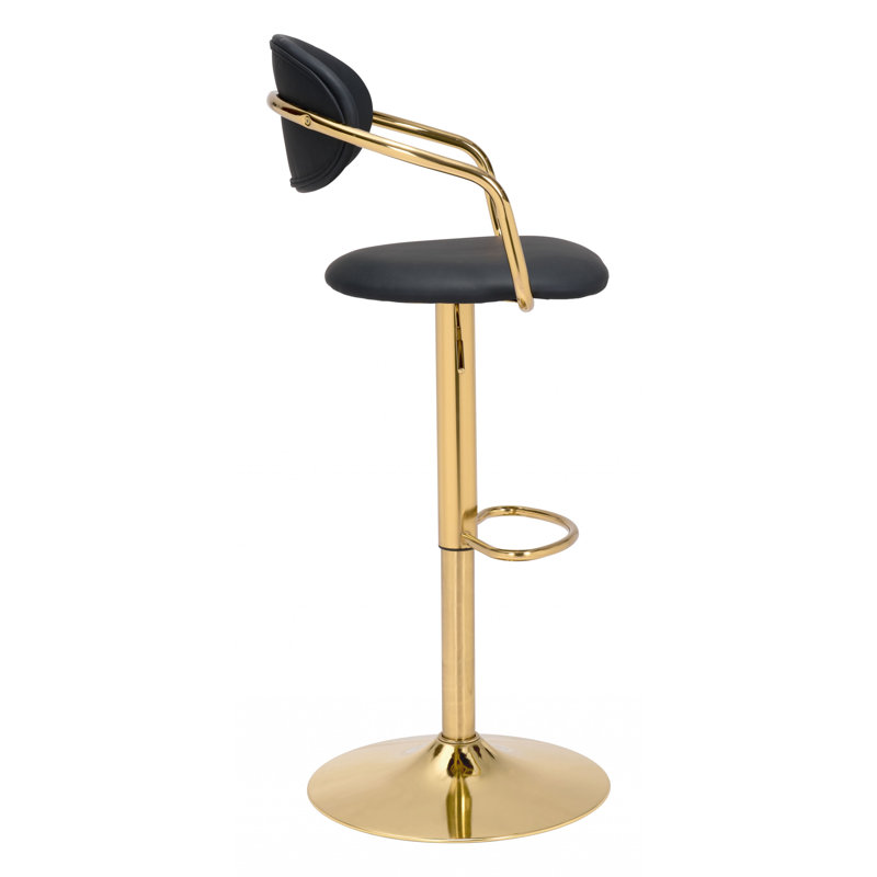 Upholstered Adjustable Height Counter Stool with Metal Frame, Gold, Black