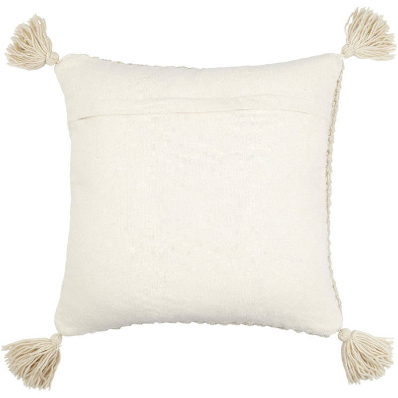 Makrome Wool Blend Reversible Pillow Cover, 18"H x 18"W, White