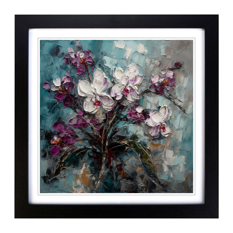 Orchid Flower Palette Knife Painting No.3 - Single Picture Frame Print on Wood, Black