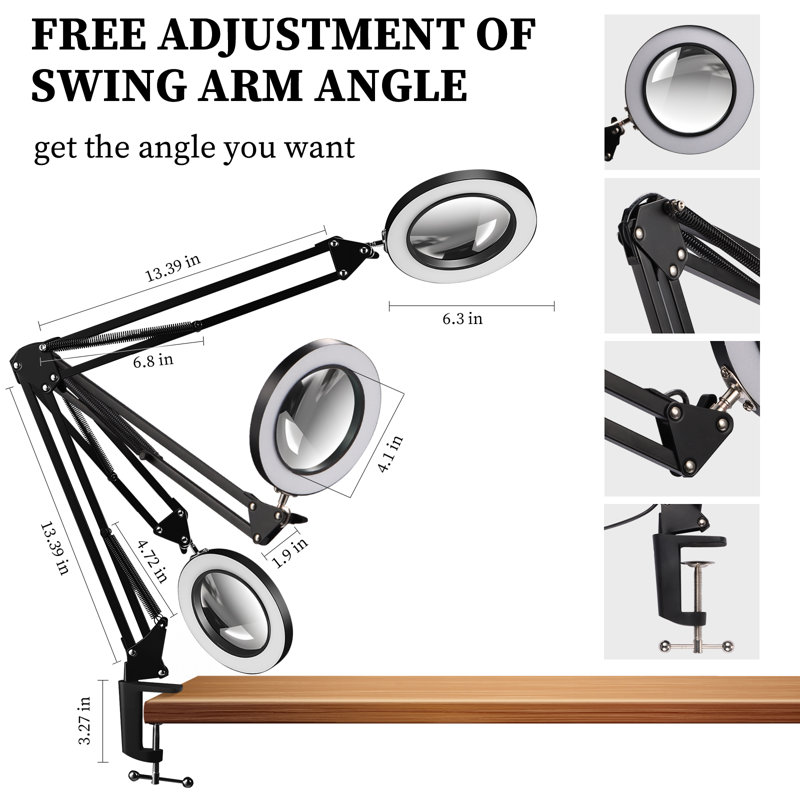 Led Magnifying Lamp With Clamp, 3 Color Modes And 10 Brightness Levels, Black