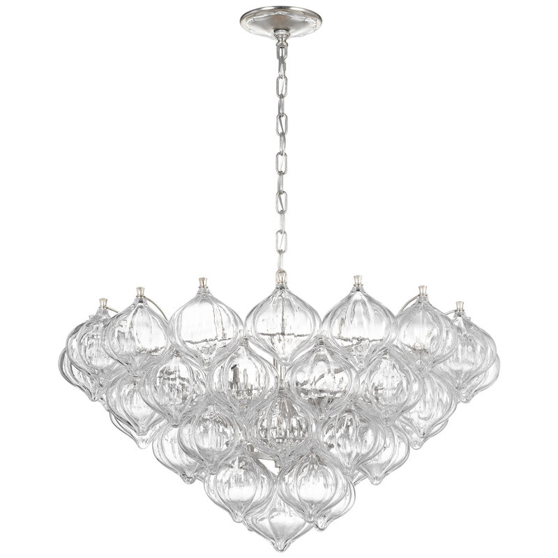 Julie Neill Caselli 36" Basket Chandelier with Clear Glass, Clear, Polished Nickel