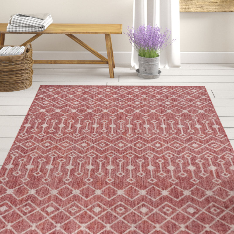 Tapis rouge rouille intérieur / extérieur Julieta, Rectangle 7 pi 1 po x 10 pi